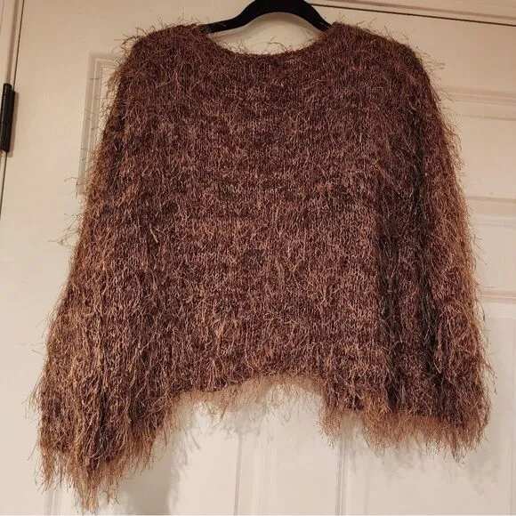 Shepatin vintage stringy knit brown cardigan sweater