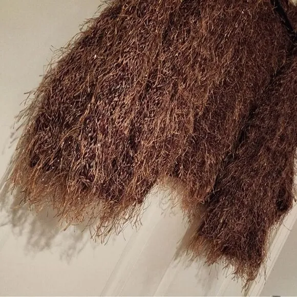 Shepatin vintage stringy knit brown cardigan sweater
