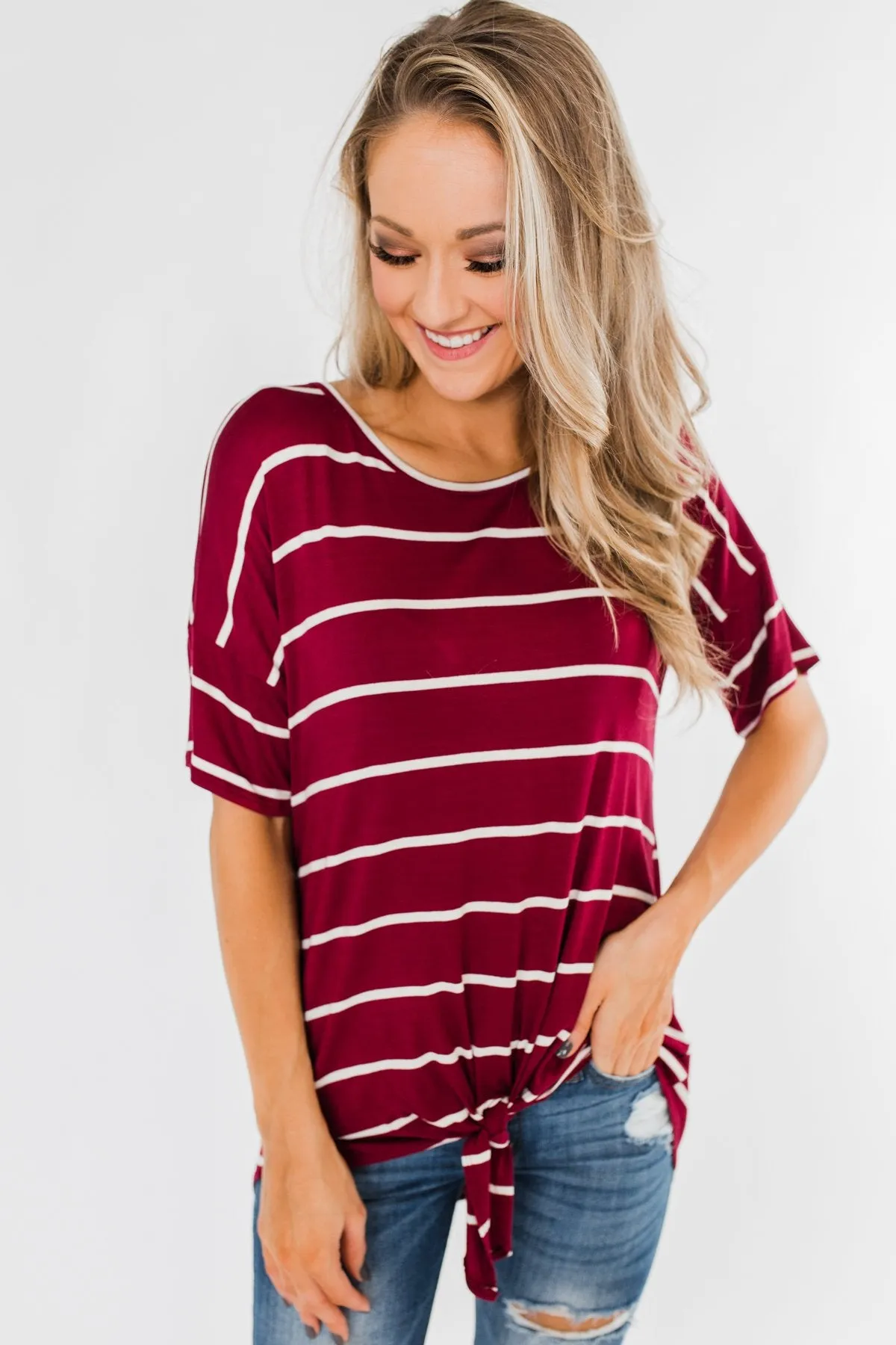 Shine The Way You Do Striped Top- Burgundy