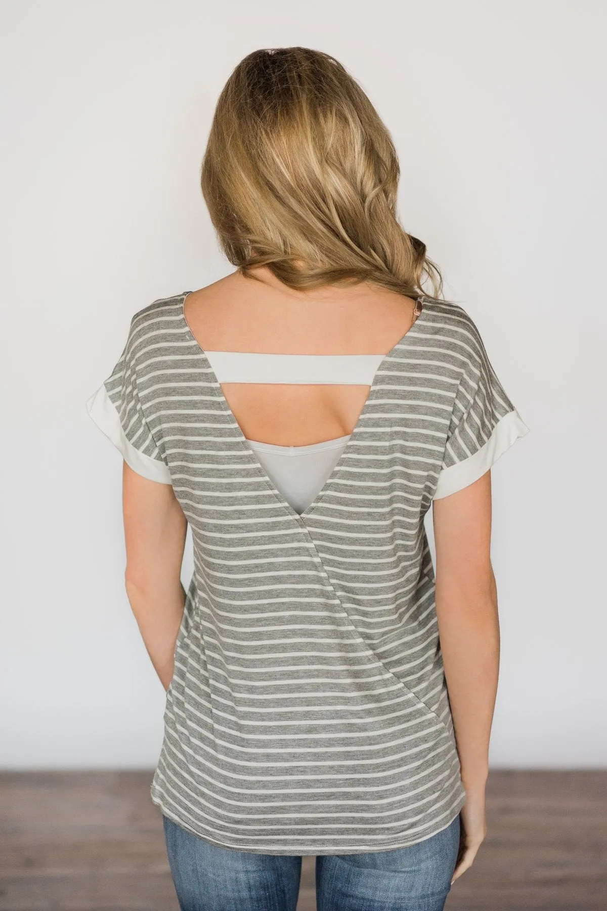 Short Sleeve Grey Striped Top
