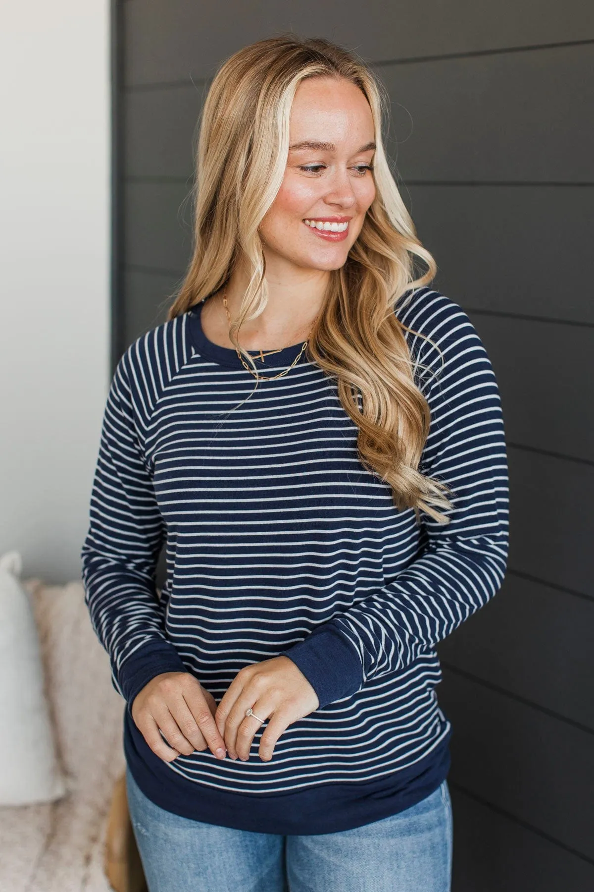 Sign Of The Times Striped Top- Navy