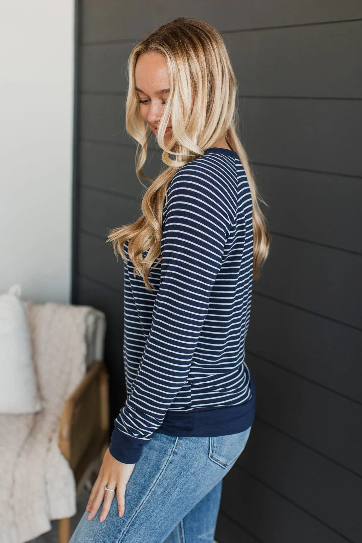 Sign Of The Times Striped Top- Navy