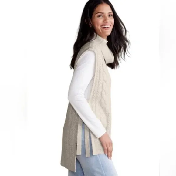 SOFT SURROUNDINGS Aviemore Sweater Knit Poncho in Heather Oatmeal Size L/XL NWT