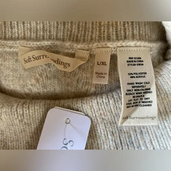SOFT SURROUNDINGS Aviemore Sweater Knit Poncho in Heather Oatmeal Size L/XL NWT