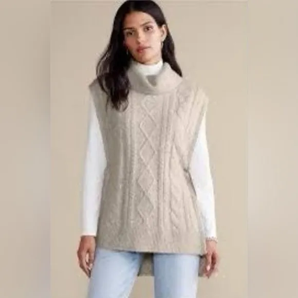 SOFT SURROUNDINGS Aviemore Sweater Knit Poncho in Heather Oatmeal Size L/XL NWT
