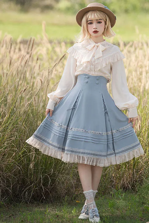 Solid Color Baroque Manor Bowknot High Waisted Ruffled Sweet Lolita Skirt 3 Colors