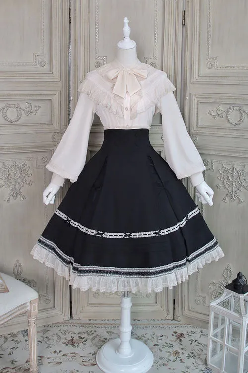 Solid Color Baroque Manor Bowknot High Waisted Ruffled Sweet Lolita Skirt 3 Colors