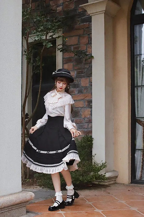 Solid Color Baroque Manor Bowknot High Waisted Ruffled Sweet Lolita Skirt 3 Colors