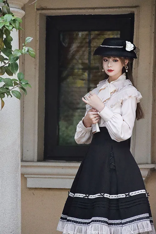 Solid Color Baroque Manor Bowknot High Waisted Ruffled Sweet Lolita Skirt 3 Colors