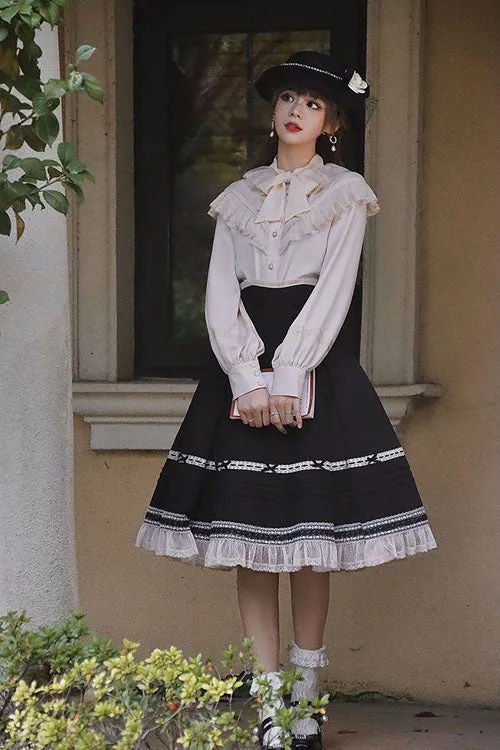 Solid Color Baroque Manor Bowknot High Waisted Ruffled Sweet Lolita Skirt 3 Colors