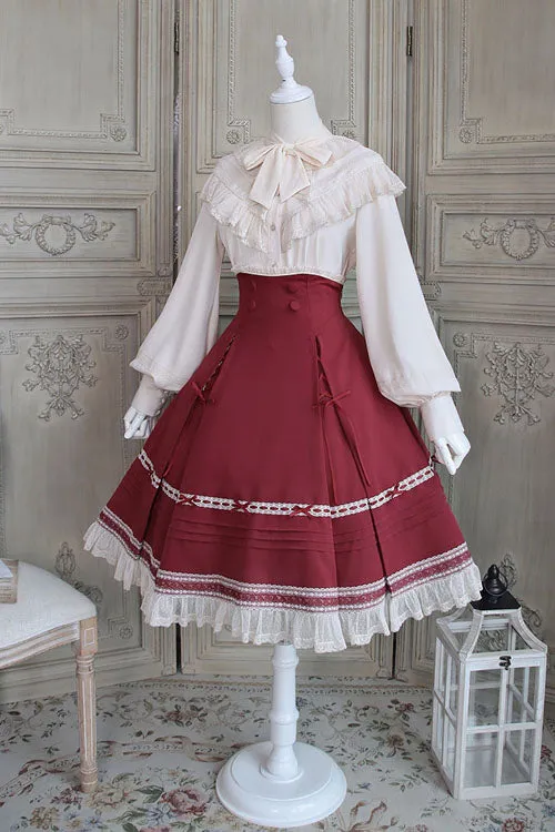 Solid Color Baroque Manor Bowknot High Waisted Ruffled Sweet Lolita Skirt 3 Colors