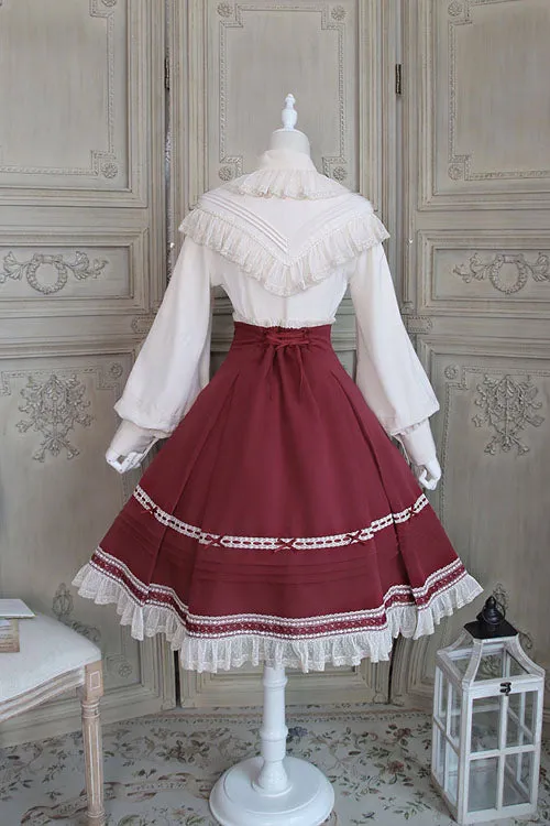 Solid Color Baroque Manor Bowknot High Waisted Ruffled Sweet Lolita Skirt 3 Colors