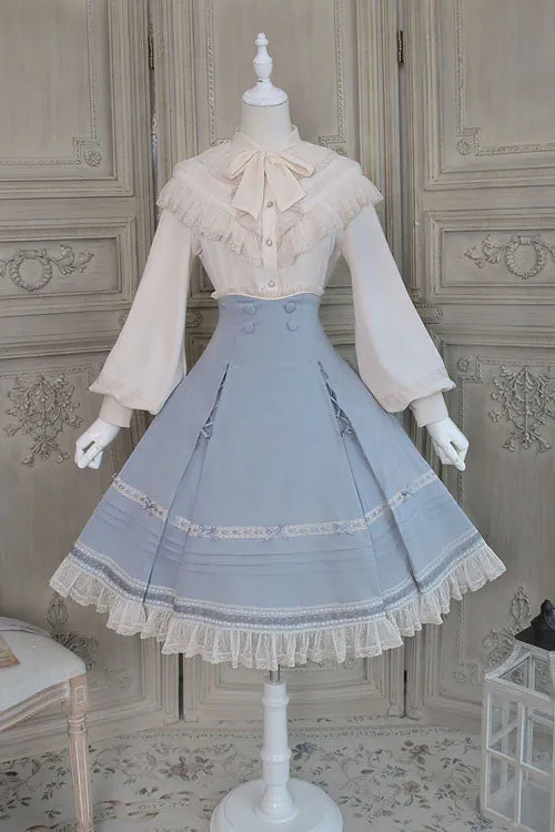 Solid Color Baroque Manor Bowknot High Waisted Ruffled Sweet Lolita Skirt 3 Colors