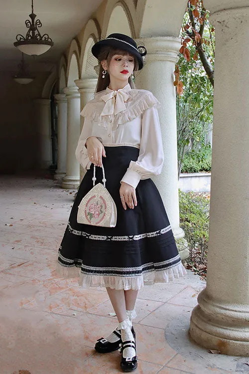 Solid Color Baroque Manor Bowknot High Waisted Ruffled Sweet Lolita Skirt 3 Colors