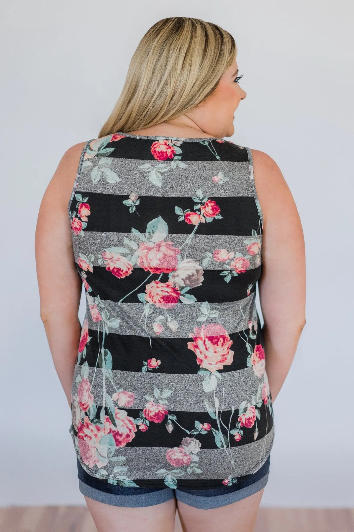 Stay A Little Longer Floral Tank Top- Black