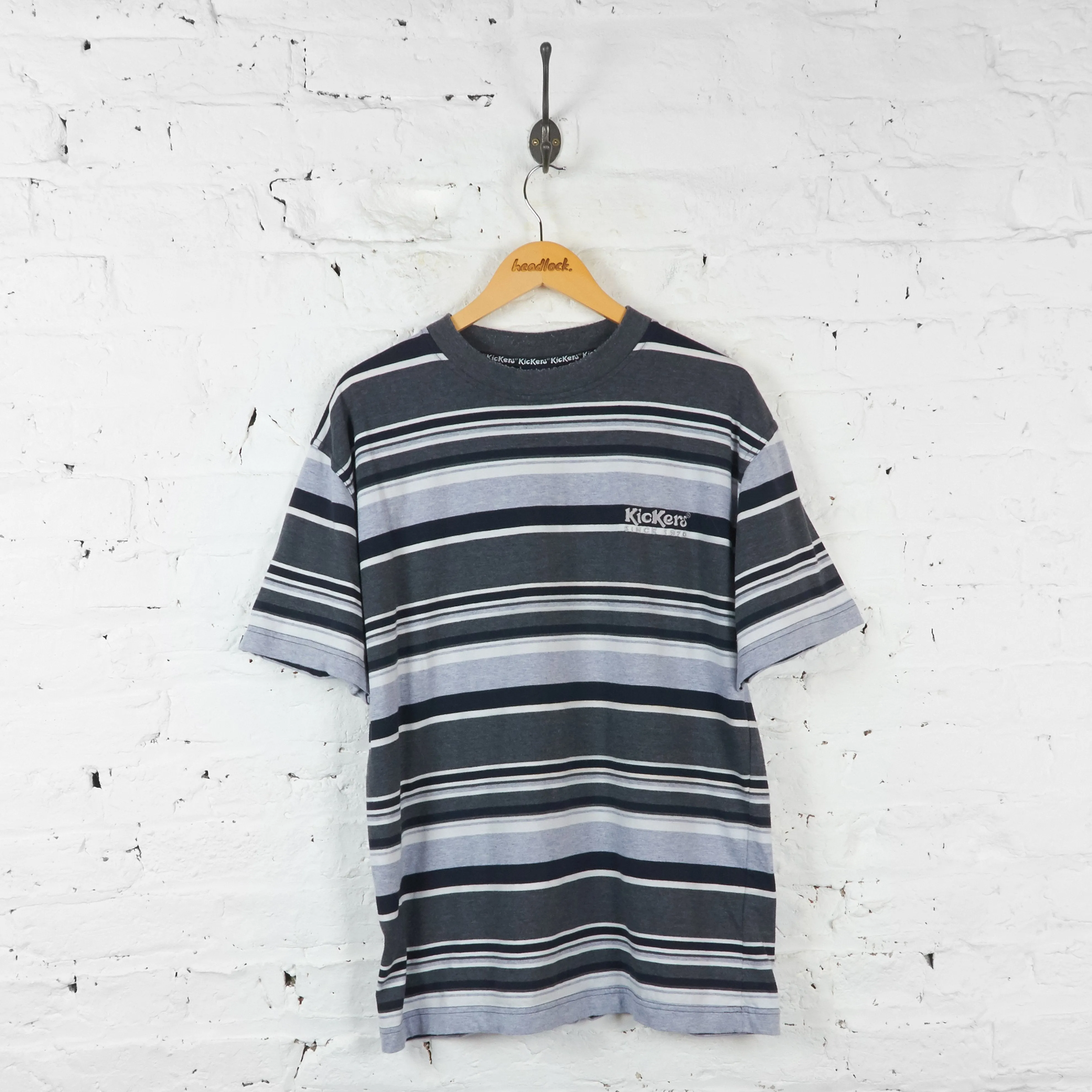 Striped 90s Kickers T Shirt - Grey - M