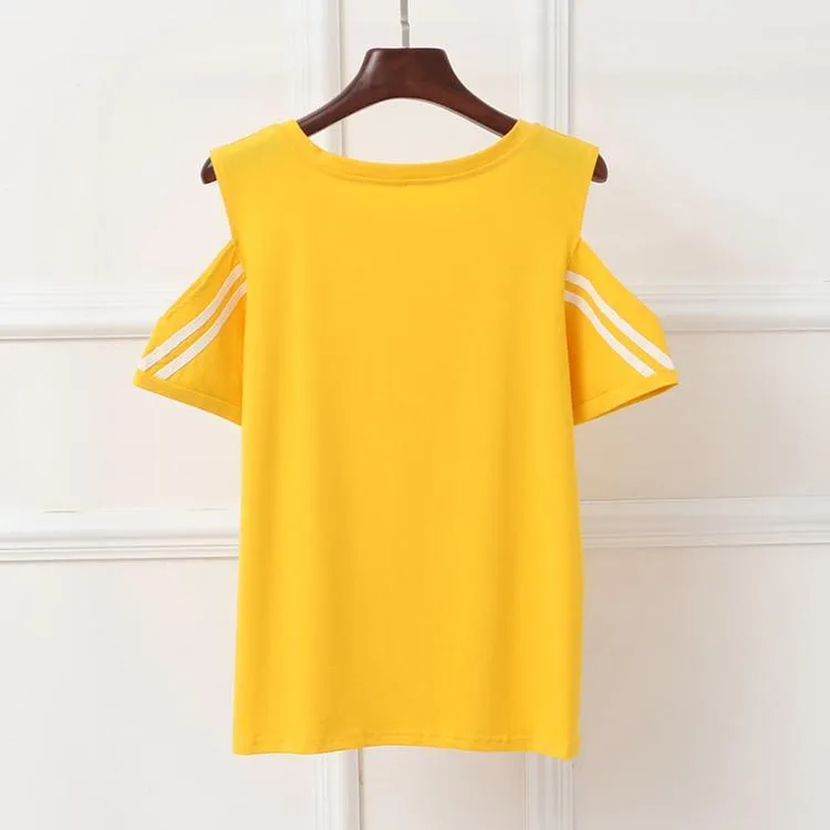 Striped Open Shoulder T-Shirt