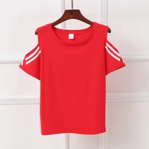 Striped Open Shoulder T-Shirt