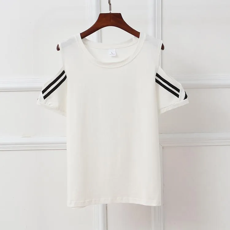 Striped Open Shoulder T-Shirt