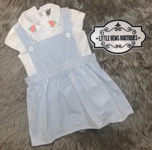 Striped Pinafore Dress and Embroidered T-Shirt Set