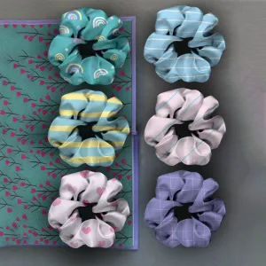 Striped, Printed & Checkered Scrunchies Set of 6