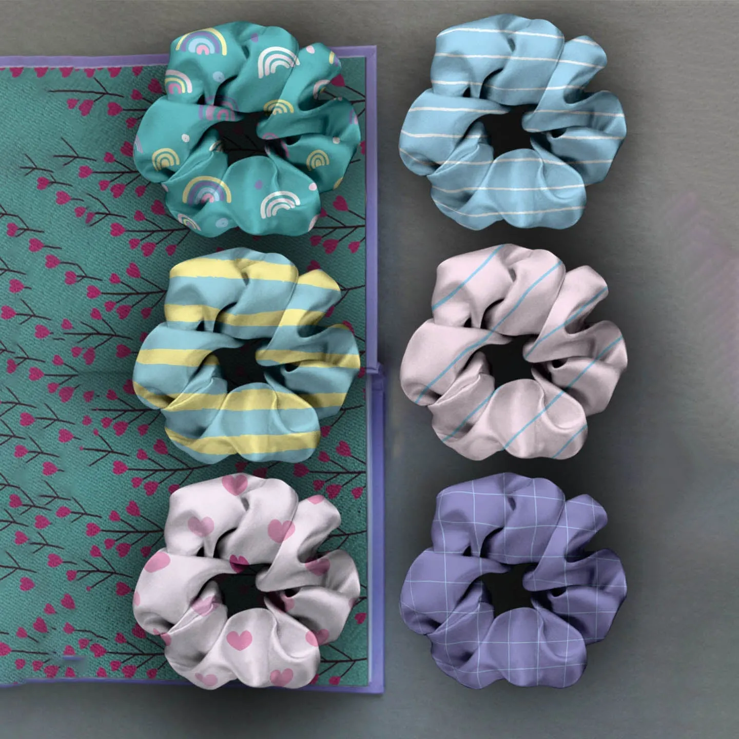 Striped, Printed & Checkered Scrunchies Set of 6