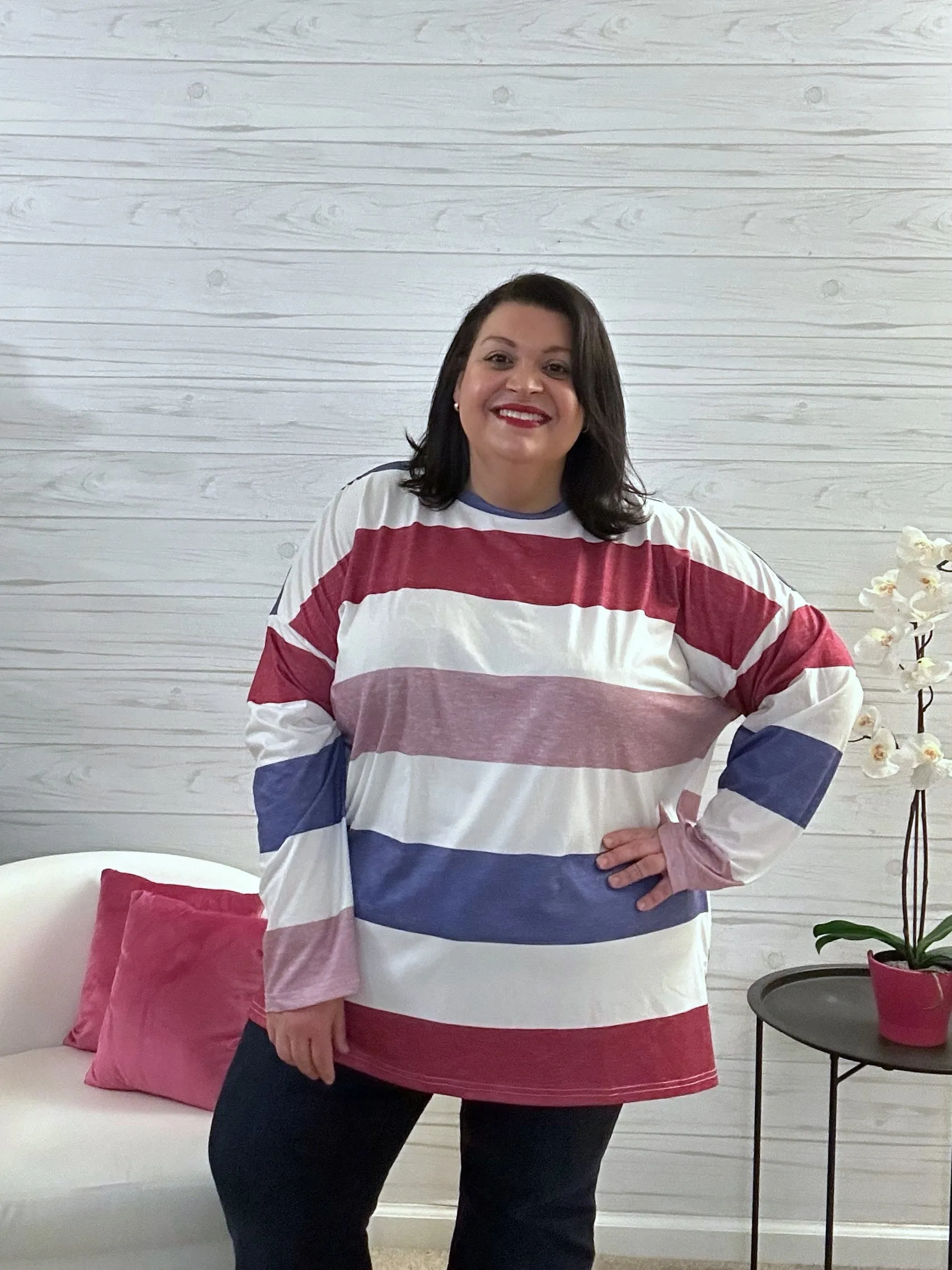 Striped Slit Long Sleeve T-Shirt