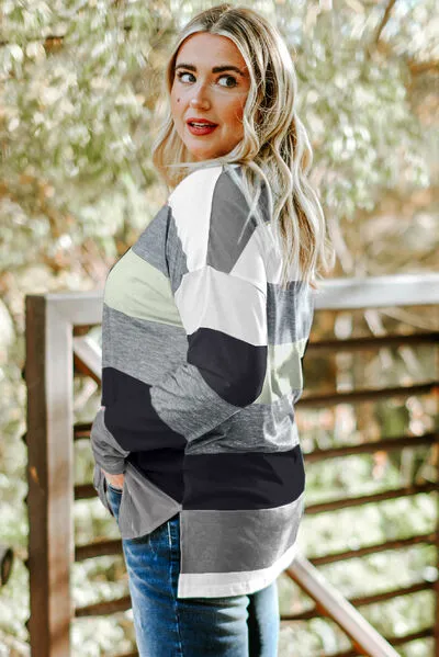 Striped Slit Long Sleeve T-Shirt