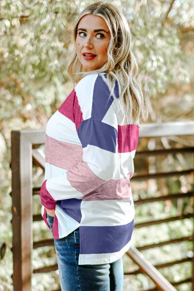 Striped Slit Long Sleeve T-Shirt