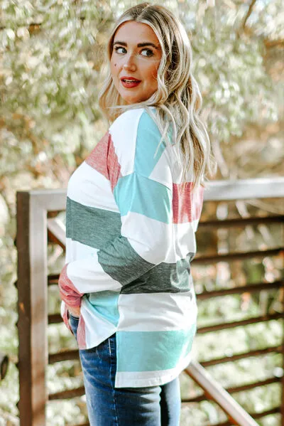 Striped Slit Long Sleeve T-Shirt