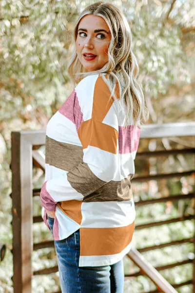 Striped Slit Long Sleeve T-Shirt