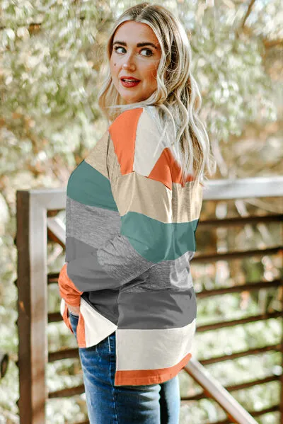 Striped Slit Long Sleeve T-Shirt