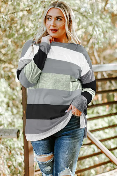 Striped Slit Long Sleeve T-Shirt