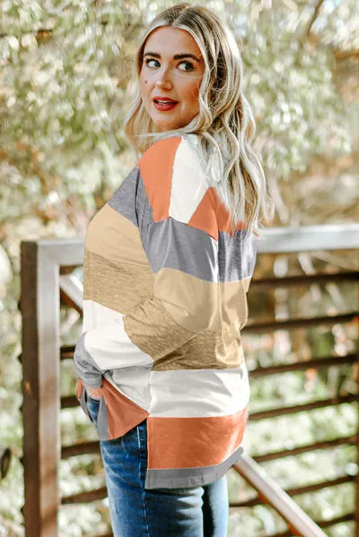 Striped Slit Long Sleeve T-Shirt