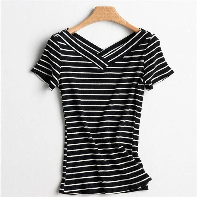 Striped V-Neck T-Shirt