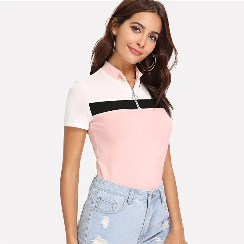 Striped Zip-Up T-Shirt