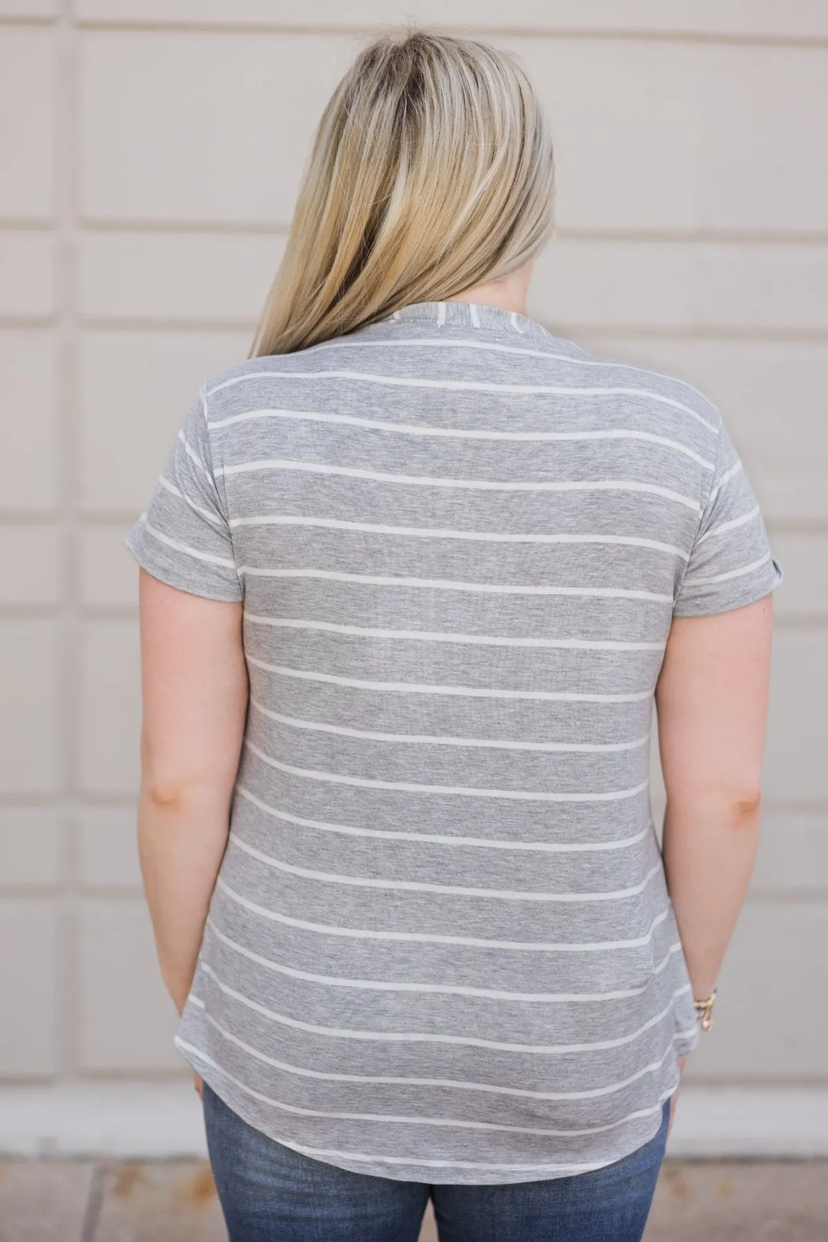 Stunning in Stripes Tie Top- Grey