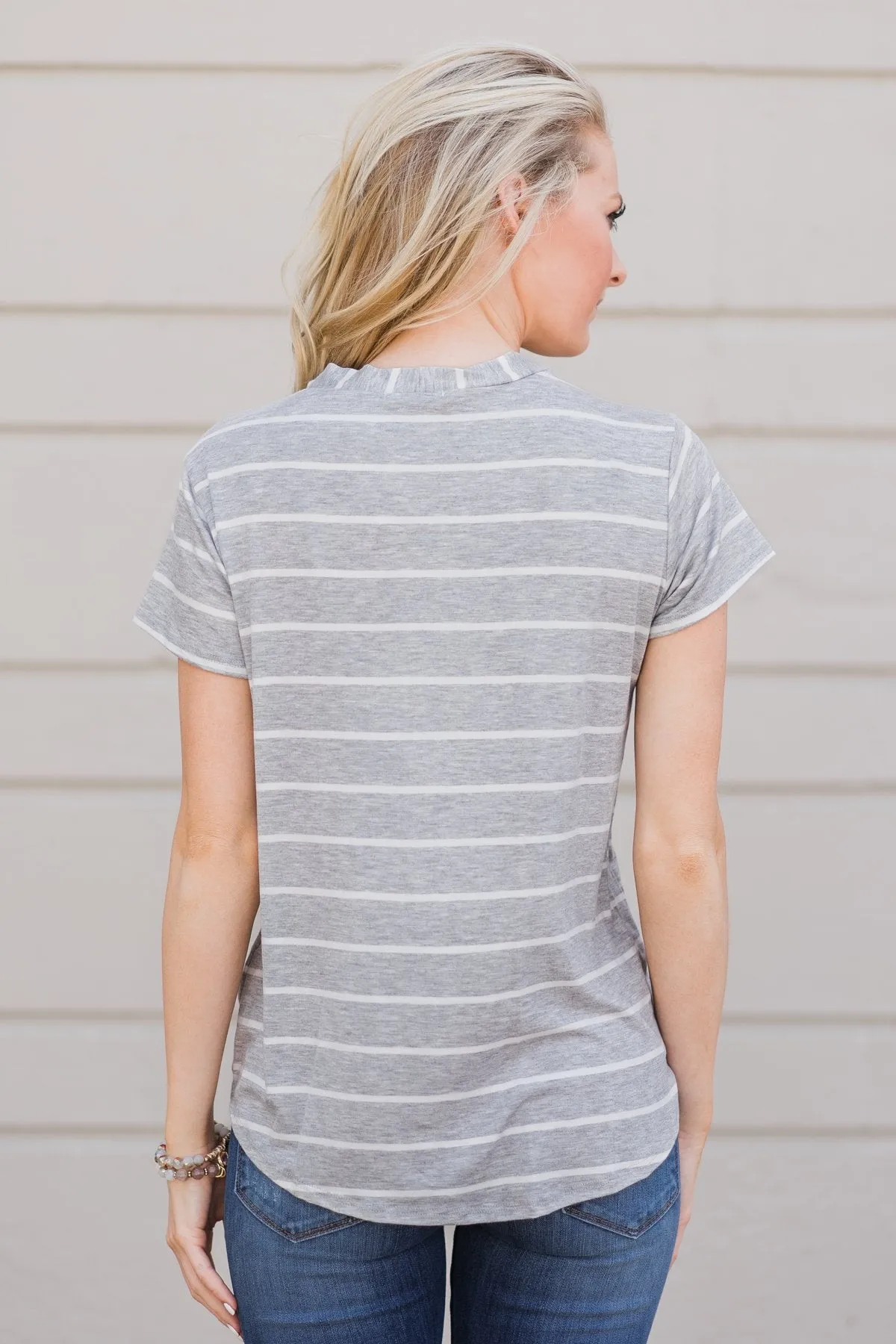 Stunning in Stripes Tie Top- Grey