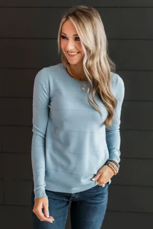 Sweet Kisses Striped Knit Sweater- Light Blue