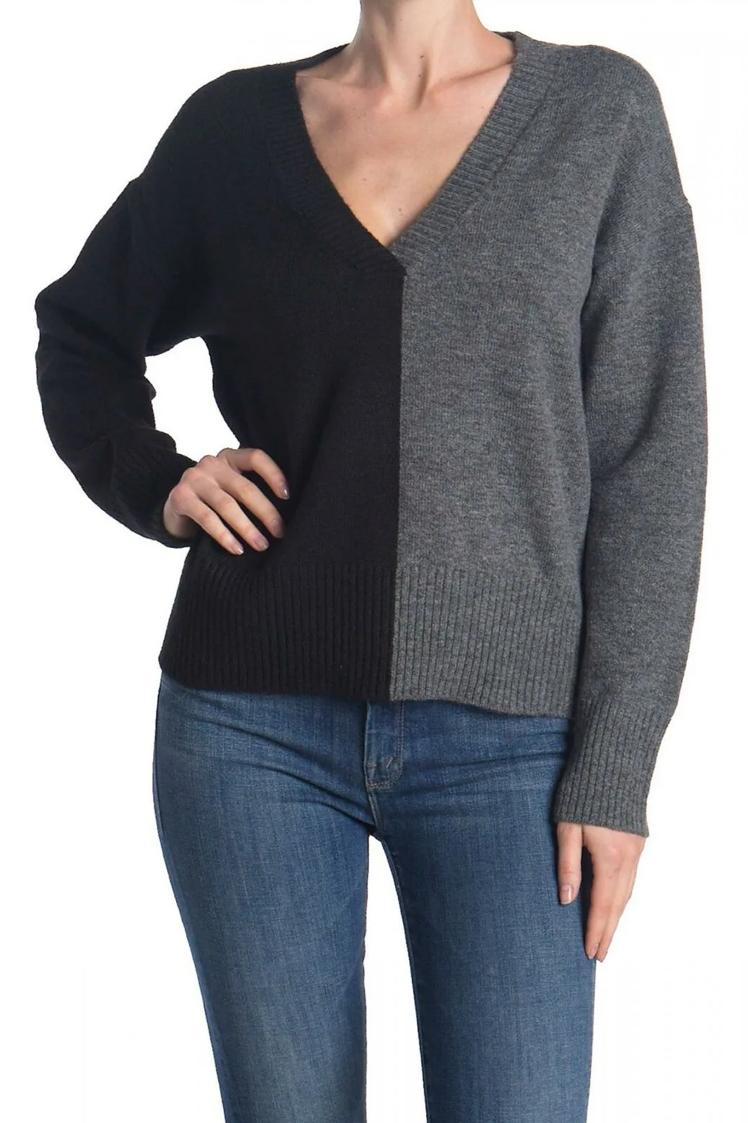 Sweet Romeo Women's V-Neck Colorblock Sweater