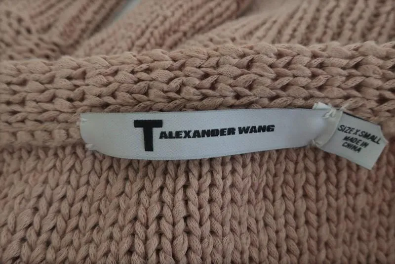 T by Alexander Wang Cardigan Tan Cotton Knit Size Small V-Neck Sweater