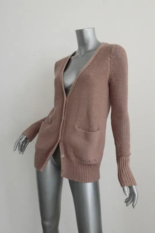 T by Alexander Wang Cardigan Tan Cotton Knit Size Small V-Neck Sweater