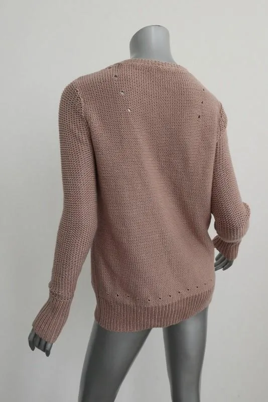 T by Alexander Wang Cardigan Tan Cotton Knit Size Small V-Neck Sweater