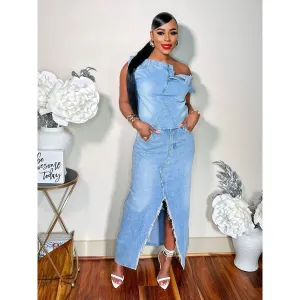 TAKE HER OUT MAXI DENIM SKIRT SET