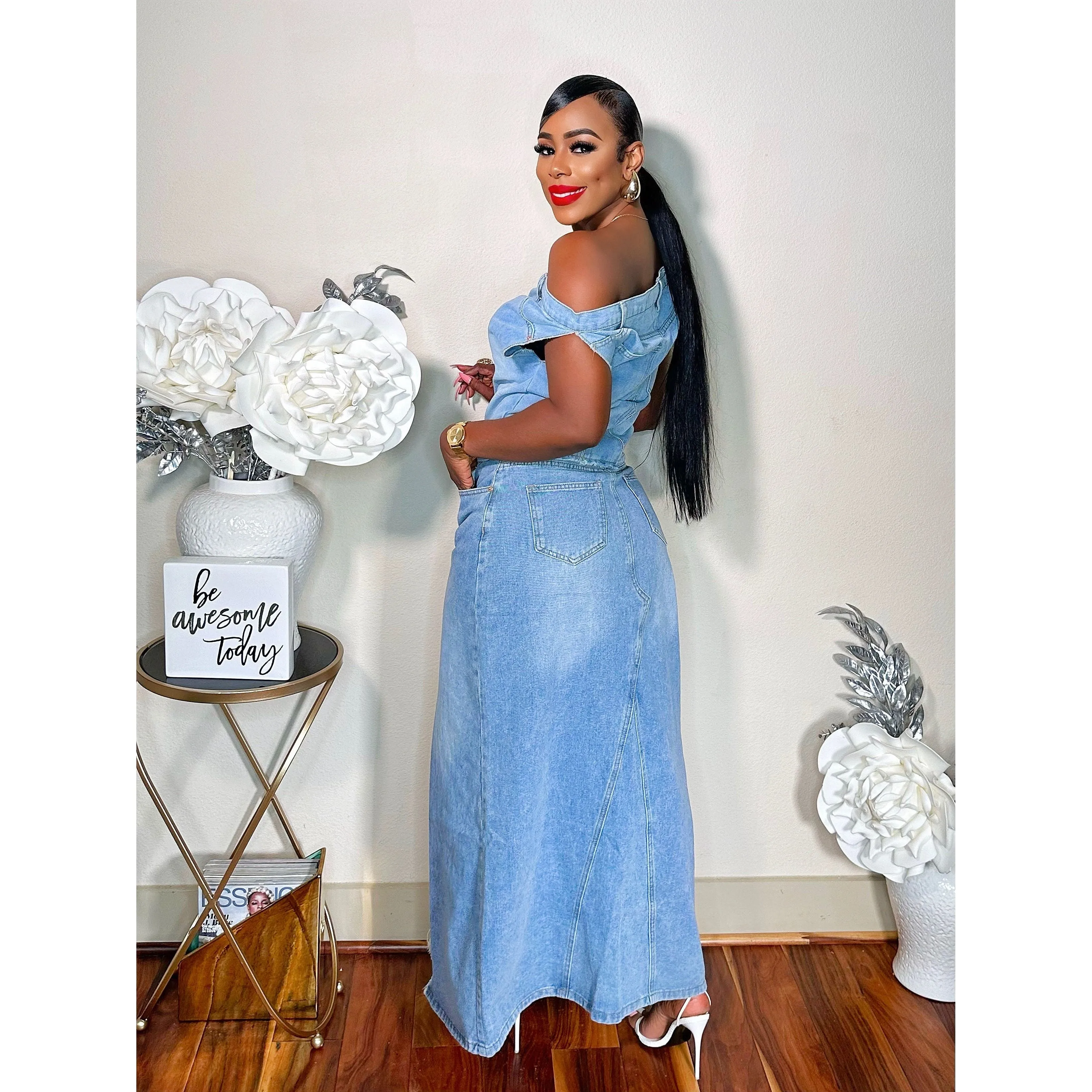 TAKE HER OUT MAXI DENIM SKIRT SET