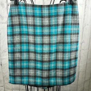Talbots Plaid Pencil Skirt Wool Blend NWT Turquoise and Grey Fully Lined