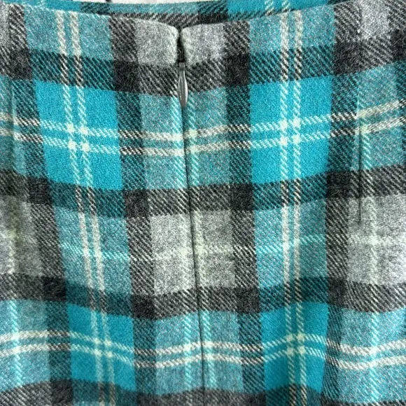 Talbots Plaid Pencil Skirt Wool Blend NWT Turquoise and Grey Fully Lined