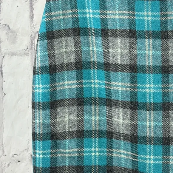 Talbots Plaid Pencil Skirt Wool Blend NWT Turquoise and Grey Fully Lined