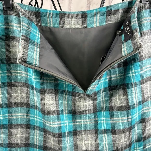 Talbots Plaid Pencil Skirt Wool Blend NWT Turquoise and Grey Fully Lined