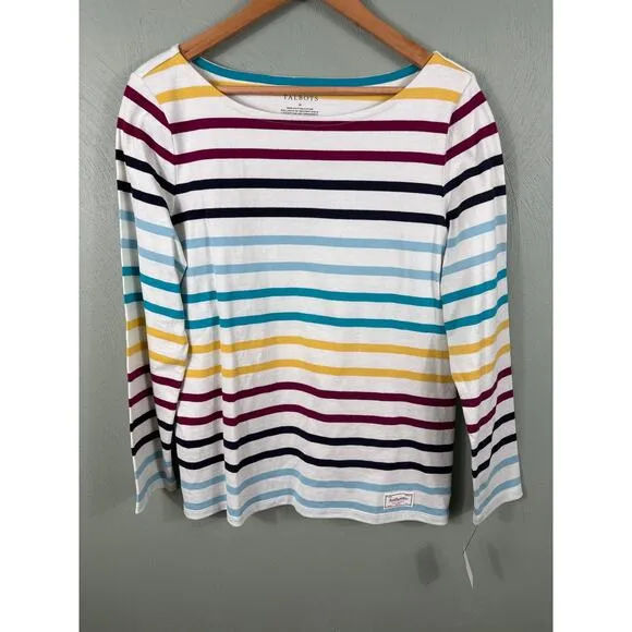 Talbots Women's Medium Colorful Striped Long Sleeves Shirt &amp; Burgundy Cardigan